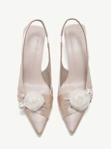 CUCCOO CHICEST Floral Pearl Decor Open Back Pointed Toe High Heel Sandals For Women Spring Break Easter Prom Heels