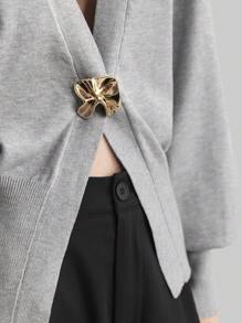 Ontre Women's V-Neck Long Sleeve Red Cardigan With Metal Buttons, New Year & Christmas Sweater - Grey - View 6