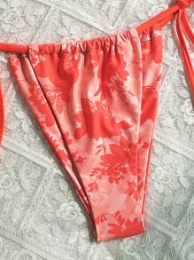 Soleia 2 件套度假女士橙色花卉印花拼色系带比基尼泳装，适合夏季海滩 - 彩色 - 查看 5