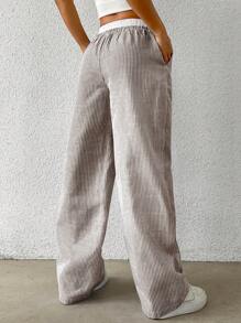 SHEIN PETITE CURVE Pantalones informales tejidos a rayas en marrón para mujer de tallas grandes, para primavera/verano