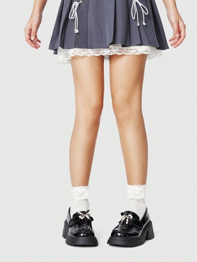 Mocasines estilo gótico punk con lazo de mujer, zapatos de plataforma y cuña con punta cerrada tipo Mary Jane