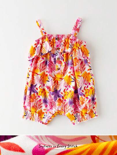 Cozy Pixies Baby Girl's Casual Plant & Floral Printed Romper With Straps