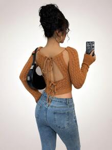 Chiquease قمصان خزان نسائية مناسبة شبه شفافة بياقة مستديرة مع عقدة خلفية، بلوزة صوفية مناعة للربيع والصيف والخريف والشتاء