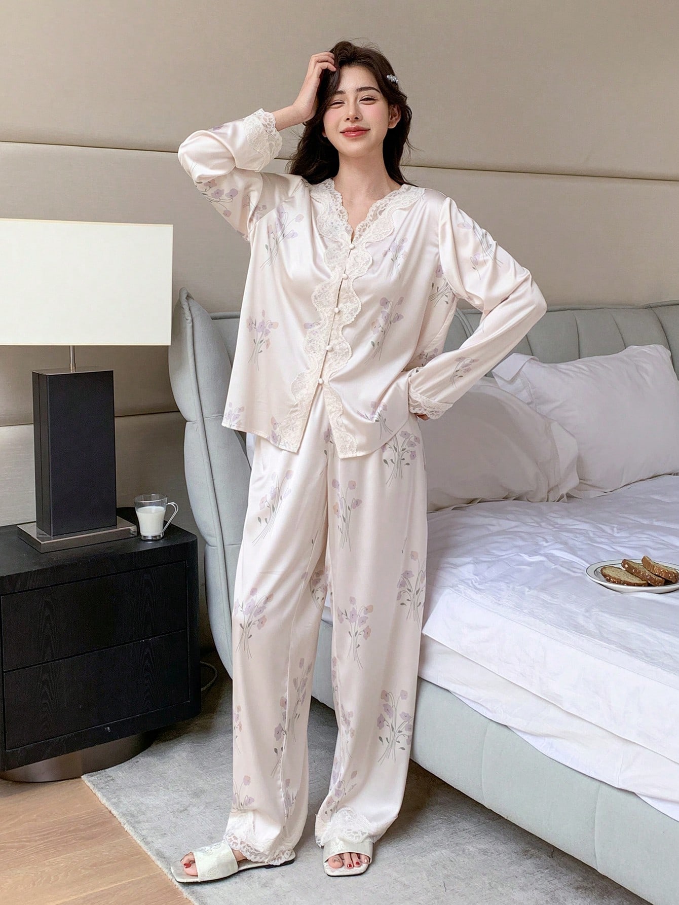 DAZY بيجامة مجموعة نوم فضفاضة مزينة بطباعة الأزهار...