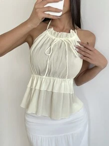 SHEIN Unity Apricot Spaghetti Strap Backless Tie Strap Camisole Top, Sexy & Pure Versatile - Apricot - View 4