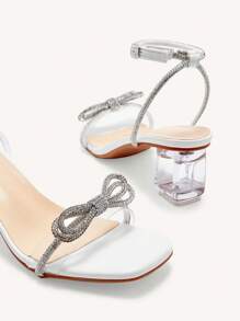 CUCCOO CHICEST Square Toe Chunky Heel Bowknot Fashionable Sexy High Heel Sandals, Suitable For Summer Holiday, Nightclub, Party