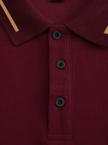 Manfinity Homme Men's Solid Color Short Sleeve Polo Shirt, Casual & Fashion For Everyday Wear Polo Shirt For Men - Burgundy - View 5