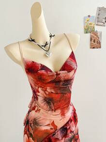 Soleia Women's Holiday Vintage Floral Print Ruffled Neck Layered Flounced Hem Sleeveless Long Dress,Dress For Women,Vacation Dress Women,Red Dress For Women,Birthday Dress For Women,Summer Dress For Women,Mardi Gras,Western Wear Woman,Mesh Dress,90s Clothes,Music Festival Outfit Women,Easter Dress Women,Graduation Dress,Vacation Outfits Women