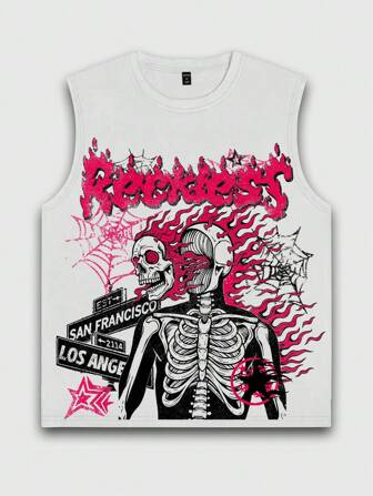 Street Life Débardeur à imprimé graphique pour hommes, style simple pour le port quotidien