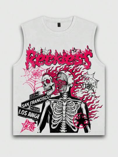 Street Life Men's Skull Graphic Print Casual Vest, Simple Style For Daily Wear