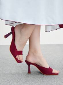 CUCCOO BIZCHIC Square Toe Stiletto High Heel Women's Summer Rhinestone Breathable Sandals Spring Shoes Spring Break Easter - Burgundy - View 1