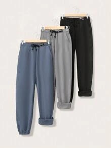 SHEIN Leap Crew 3pcs Teenboy's Loose Casual Woven Net Color Leg Binding Pants Three Pieces Set, Multi Colored Multi Piece Set, Buy One And Get Two Free, Three Pieces Suitable For Spring, Summer, Autumn, Winter Seasons - Multicolor - View 3