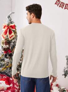 Manfinity VCAY 男士圣诞树印花修身标准领长袖休闲T恤，适合秋季、圣诞节、家庭/情侣套装 - 灰色 - 查看 5