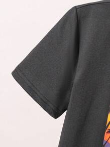 2pcs/Set Tween Boys Beach Holiday West Coast Graphic Print Round Neck Short Sleeve T-Shirt And Drawstring Sports Shorts, Spring/Summer