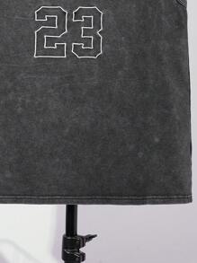 SHEIN 1 Pc Teen Boy's Loose Knitted Vintage Jersey Sleeveless Tank Top With Snow-Washed Embroidery And English Graphic Patterns, Back To School, For Friends Spring Wear Jackets, Spring Back To School - Black - View 6