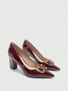 CUCCOO BIZCHIC Burgundy Block Heel Pointed Toe Fashionable High Heels For Women Spring Shoes Spring Break Easter - Burgundy - View 6