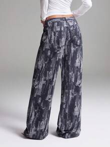 LYSMO 女式前扣口袋印花休闲牛仔裤，简约风格