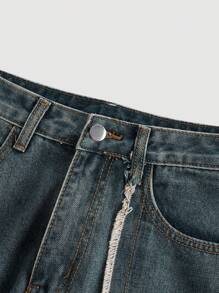 SHEIN MOD Women's Casual Washed Raw Hem Wide Leg Jeans - Medium Wash - View 3