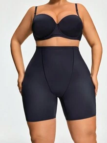 SHAPORA Plus Size Shaping High-Waisted Mid Thigh Shapewear Short Bottom Body Shaper Butt Lifter-Tummy Waist Thigh Control - Black - View 3