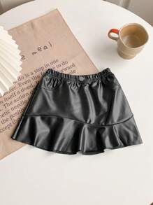 SHEIN Falda negra asimétrica y con diseño de arco, estilo casual y chic para uso diario, para bebé niña/infante/niña pequeña de 0 a 3 años