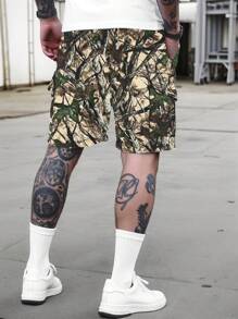 Manfinity Dauomo Men's Casual Shorts With Branch Print And Pockets - Multicolor - View 2