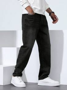 Manfinity Homme Men's Casual Simple Front Button Pocket Denim Jeans, Everyday Wear - Black - View 6