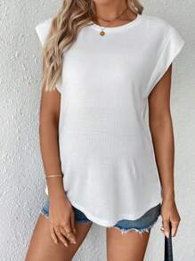 SHEIN Maternity Casual Versatile Solid Crew Neck T-Shirt - White - View 1