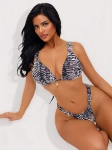 Swim Vcay 新款性感蕾丝面料女士三角带沙滩丁字裤比基尼套装 - 彩色 - 查看 8