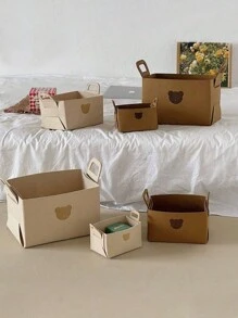 1 szt. składany organizer do przechowywania kosz wykonany z filcu składany pojemnik do przechowywania pojemnik do przechowywania organizer śliczny biurkowy kosz do przechowywania z wzorem niedźwiedzia i uchwytami na przekąski, zabawki, kosmetyki (brązowy)