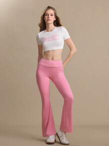 女士简约喇叭运动裤，日常休闲穿着 - 玫紅色 - 查看 7