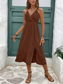 SHEIN Frenchy Vestido con textura de tela de mujer con lazo anudado y espalda descubierta