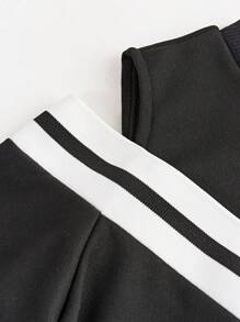 Tween 女童拼色条纹露肩运动衫和运动裤运动服套装 - 黑色 - 查看 5