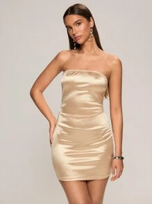 Glamine 女士迷你连衣裙 - 性感派对连衣裙，非常适合情人节、春假和大学生装迷你连衣裙、情人节、俱乐部连衣裙 - 香檳色 - 查看 5