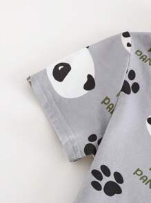 Cozy Pixies 2pcs/Set Baby Boy Cartoon Bear Pattern Lapel Shirt And Elastic Waist Shorts Set