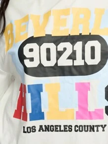 SUMWON WOMEN 比佛利山庄 90210 短款上衣超大 T 恤洛杉矶县图案印花复古电视节目粉丝街头服饰夏季节日时尚 - 白色 - 查看 5