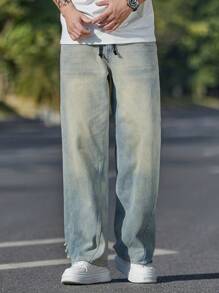 Manfinity Homme Jeans casual da uomo a gamba dritta con coulisse in vita - Blu - Visualizzare 7