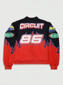 ROMWE MEN Street Life Men's Front Zipper Long Sleeve Letter Print Simple Casual Baseball Jacket - Multicolor - View 2