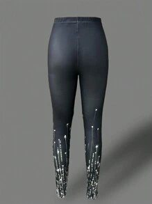 SHEIN EZwear Women's Shiny Printed Casual Leggings