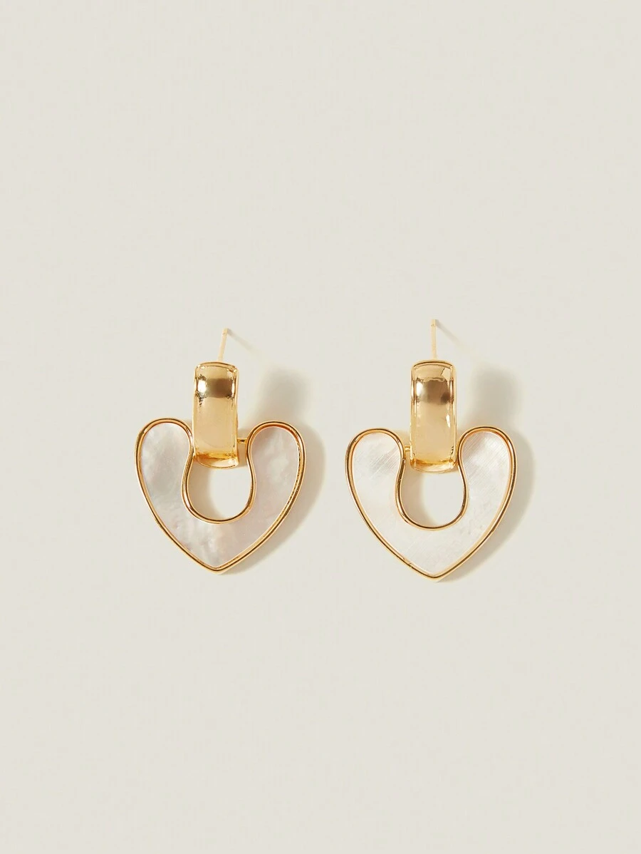 Muvela 18K Gold Plated Heart Pendant And White Earrings Set For Valentine's Day,Mom,Mother,Mother's Day,Gift - Yellow Gold - View 1