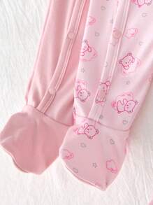 SHEIN 新生儿可爱熊刺绣图案圆领长袖前按扣柔软透气连体衣 2 件套