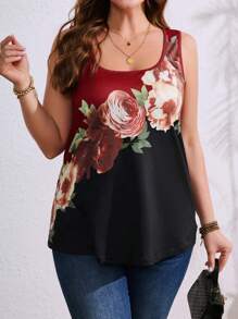 SHEIN LUNE Blouse décontractée à imprimé floral sans manches, grande taille grande, porter au quotidien