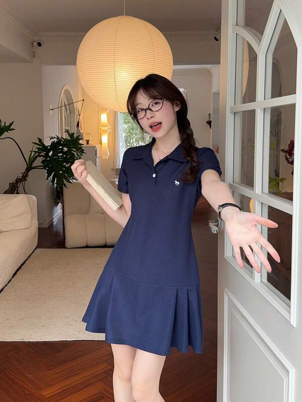 DAZY Women's Polo Collar Casual Short Sleeve Mini Dress Summer