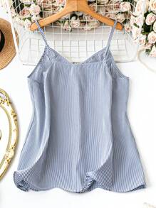 Breezaya Plus Size Minimalistisch Casual Contrast Kant Gestreept Cami Topje, Geschikt Voor Dagelijks Gebruik, Voor De Zomer