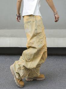 Manfinity Hypemode Men's Casual Washed Vintage Patch Denim Jeans - Yellow - View 8