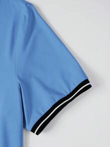 Manfinity Homme Men's Solid Color Polo Shirt, Simple Fashion Casual For Daily Wear Polo Shirt For Men - Blue - View 5