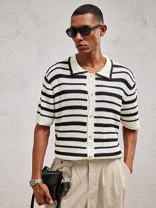 AKNOTIC Business Casual Top casual de punto con corte raglan, adecuado para el verano, para hombres - Blanco y Negro - Ver 4