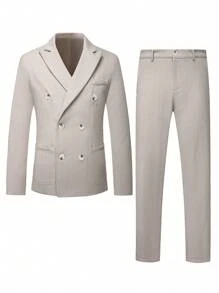 Manfinity Mode Conjunto de traje de moda Manfinity: Chaqueta y pantalones, moda minimalista, uso diario casual, regalos para el novio