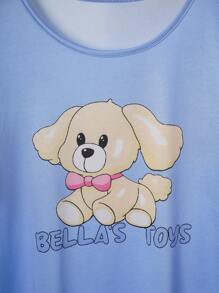 可爱狗狗图案少女睡衣套装 - 藍色 - 查看 3