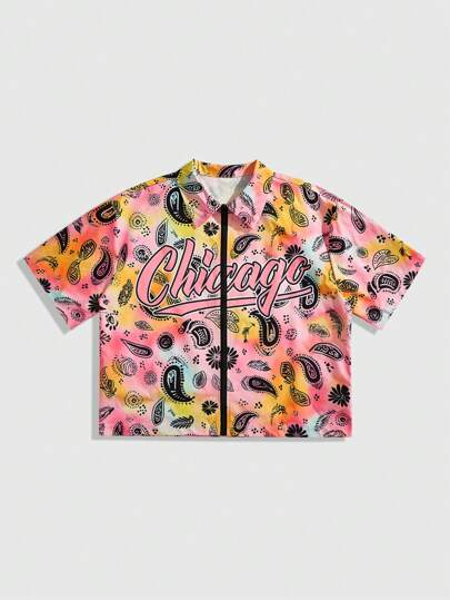 Street Life Camicia casual a maniche corte con bottoni e stampa all-over, vestibilità ampia, per uomo