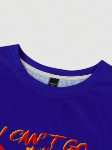 Manfinity LEGND Camiseta de manga corta casual con lema y estampado de calaveras para hombres de talla grande